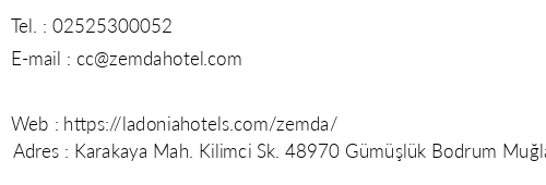 Ladonia Hotels Zemda telefon numaralar, faks, e-mail, posta adresi ve iletiim bilgileri